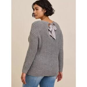 Torrid 2 Gray Cable Knit Sweater Bow Back Chunky Cozy Plus Size 2XL